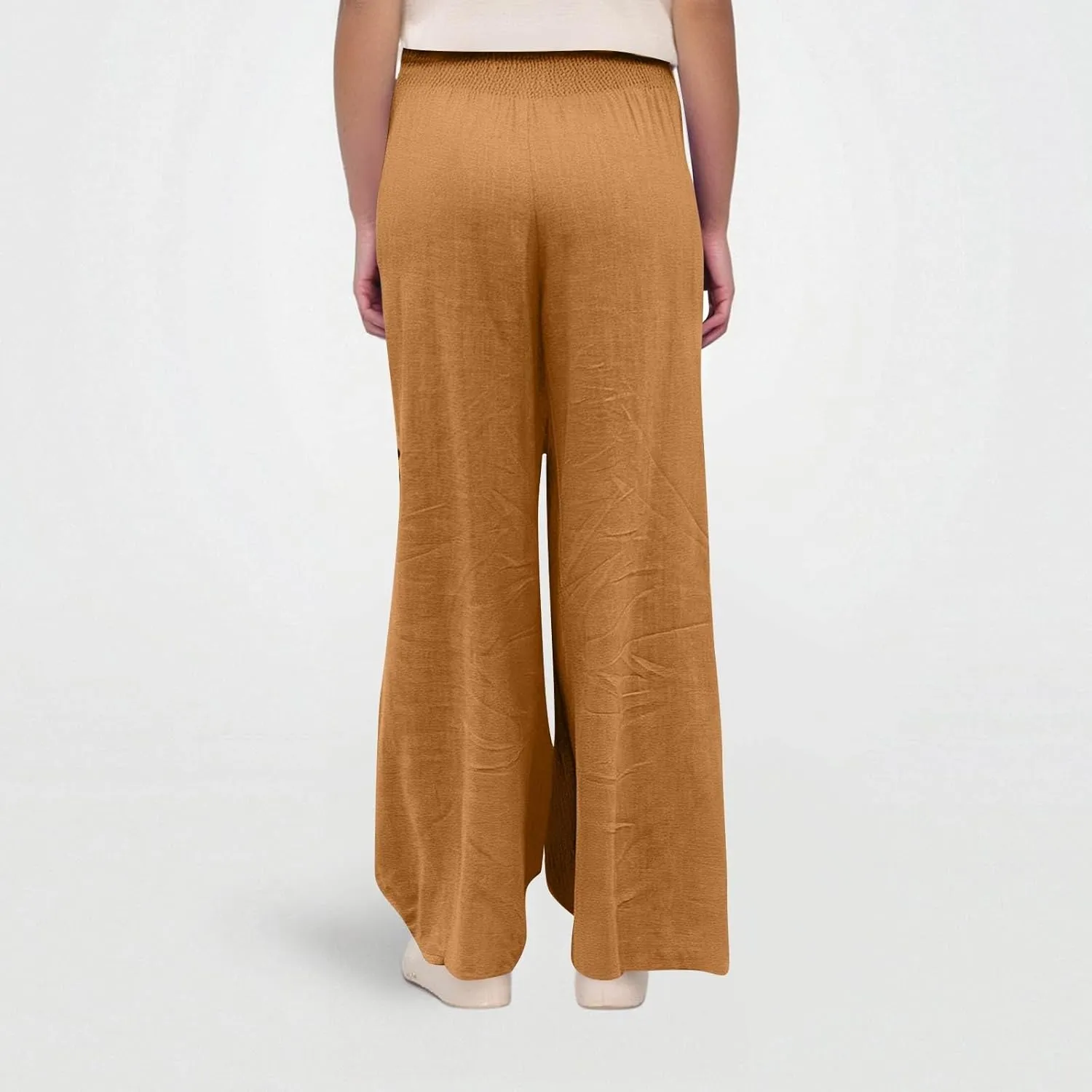Wide Leg Linen Pants for Women Summer Smocked High Waisted Casual Palazzo Pants Lounge Trouser with Pockets (S-XXL)