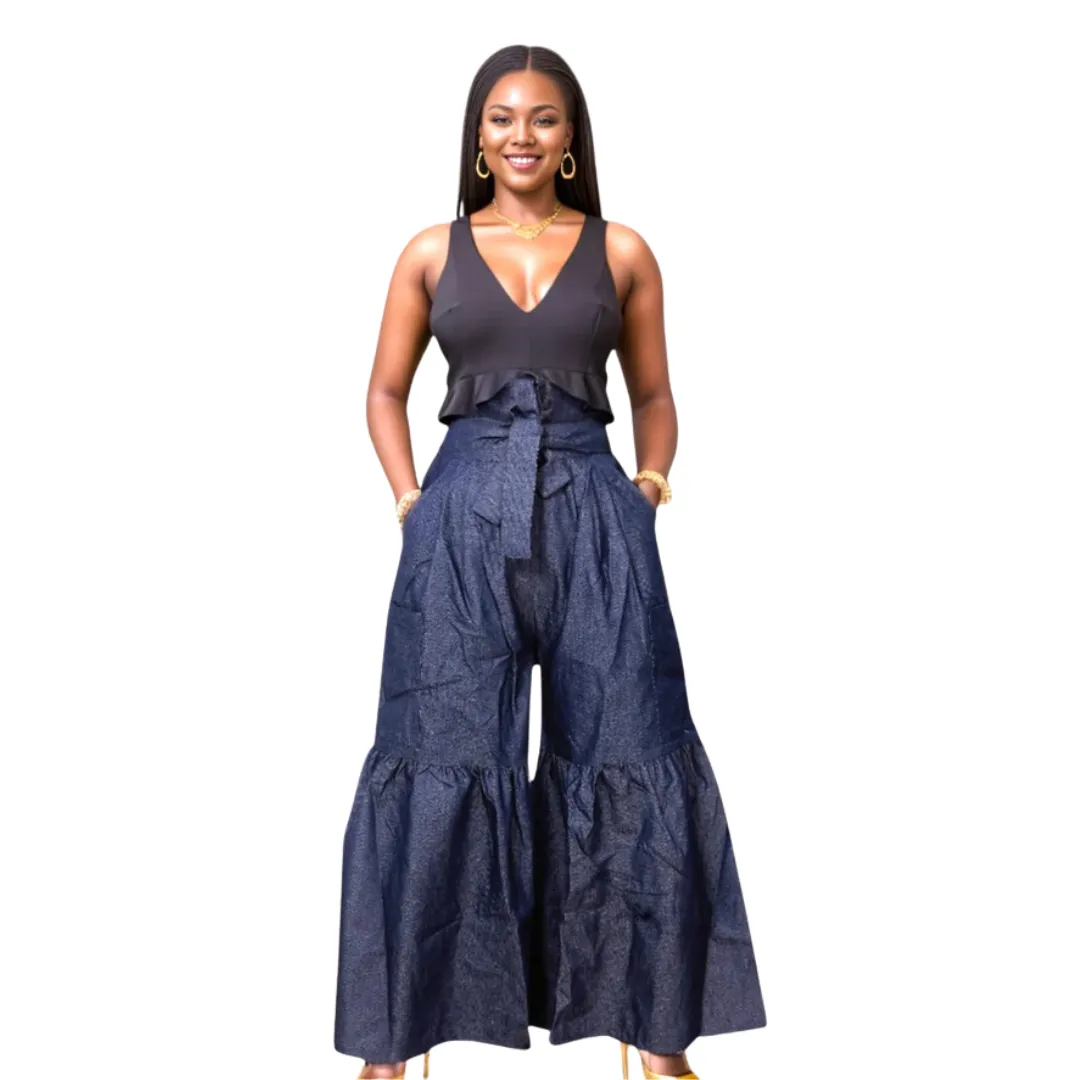 Wide Leg Palazzo Pants Denim