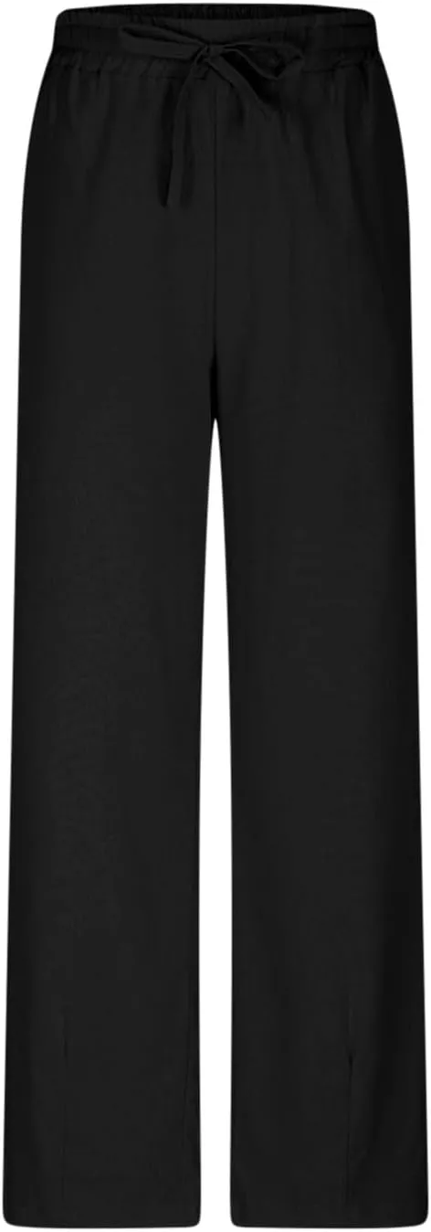 Women Summer Wide Leg Pants Casual Cotton Linen Drawstring Elastic High Waist Loose Fit Beach Trousers with Pockets