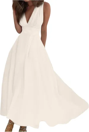 Womens Dresses Wrap V Neck Flowy Ruched Sundresses Floral Print Sleeveless Boho Dress Elegant Beach Dresses