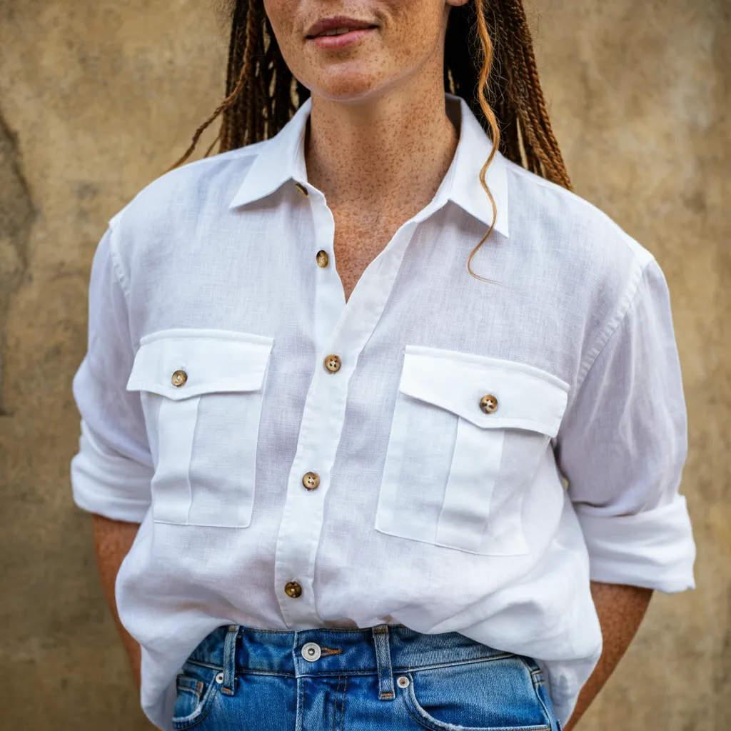 Women's Fall Heavy Linen Shirt CANVAS in White (180-200 GSM)