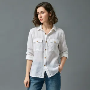 Women's Fall Heavy Linen Shirt CANVAS in White (180-200 GSM)