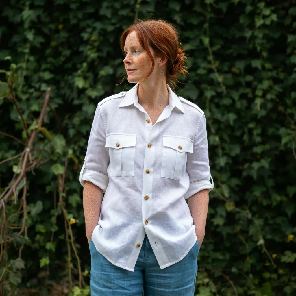 Women's Fall Heavy Linen Shirt CANVAS in White (180-200 GSM)