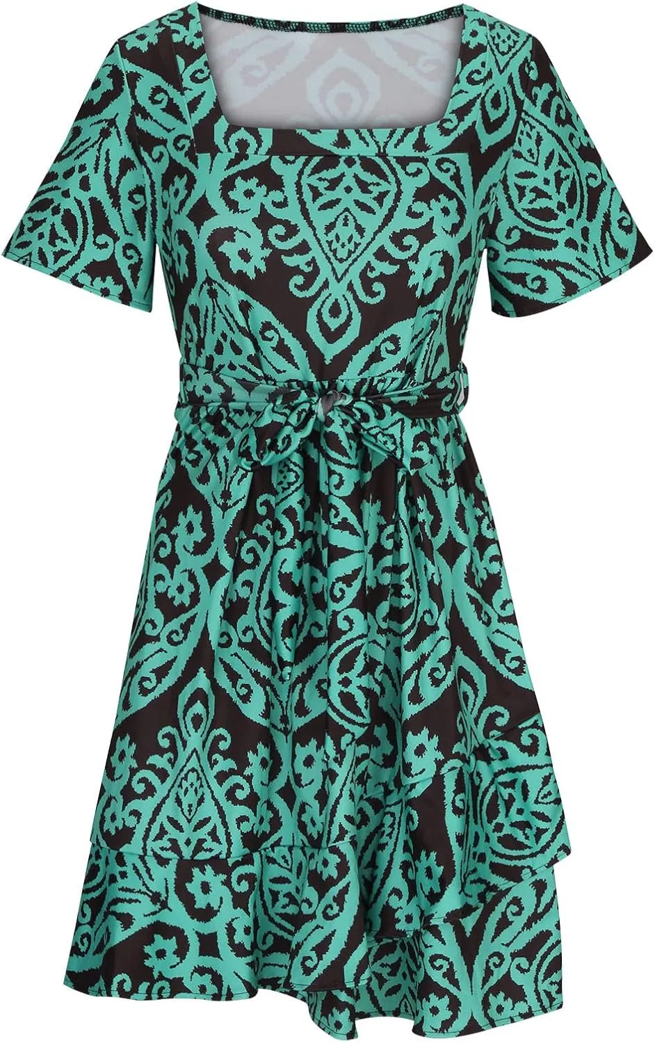 Women's Floral Print Wrap Dress Short Sleeve Aline Ruffle Dresses Asymmetrical Hem Swing Dress Boho Summer Dress with Belt