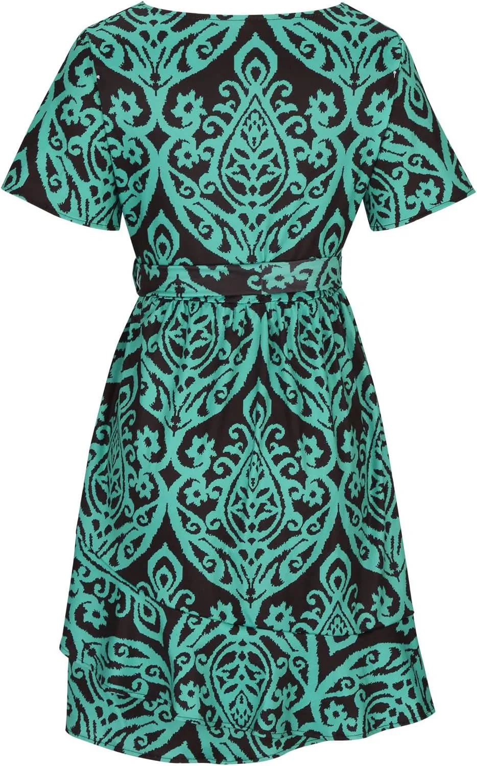 Women's Floral Print Wrap Dress Short Sleeve Aline Ruffle Dresses Asymmetrical Hem Swing Dress Boho Summer Dress with Belt