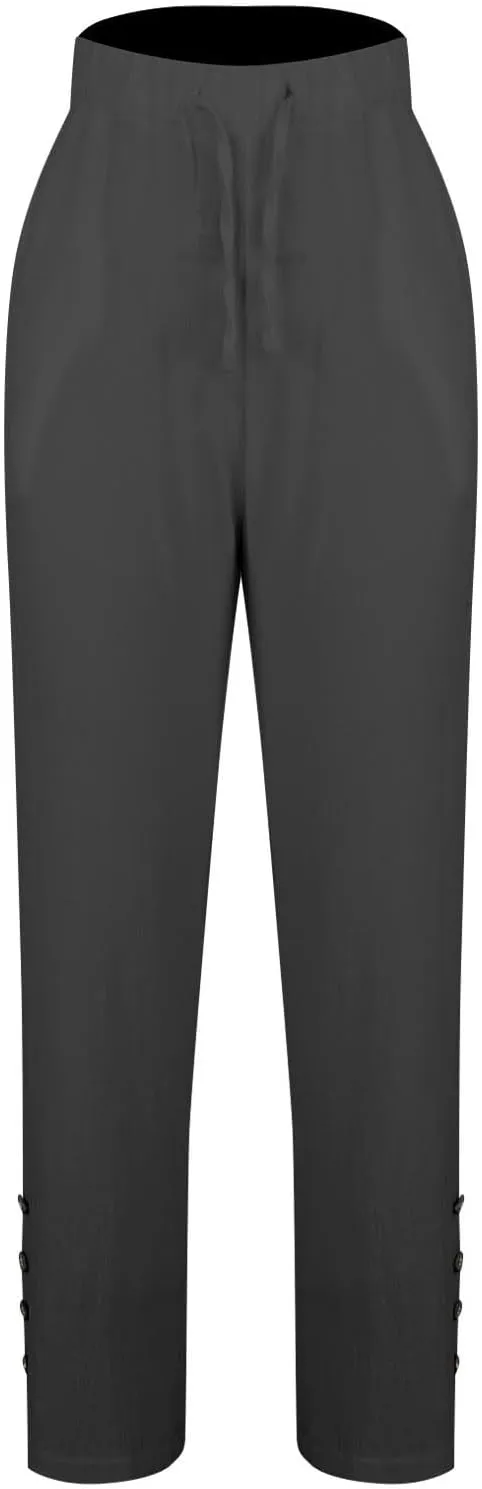 Womens High Waist Linen Pants Drawstring Elastic Waist Summer Casual Pants Loose Fit Lounge Trousers with Pockets