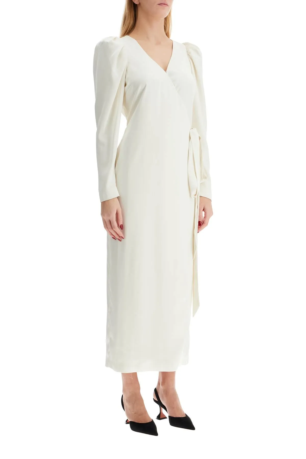 wrap midi dress with a wrap 112516857 EGRET