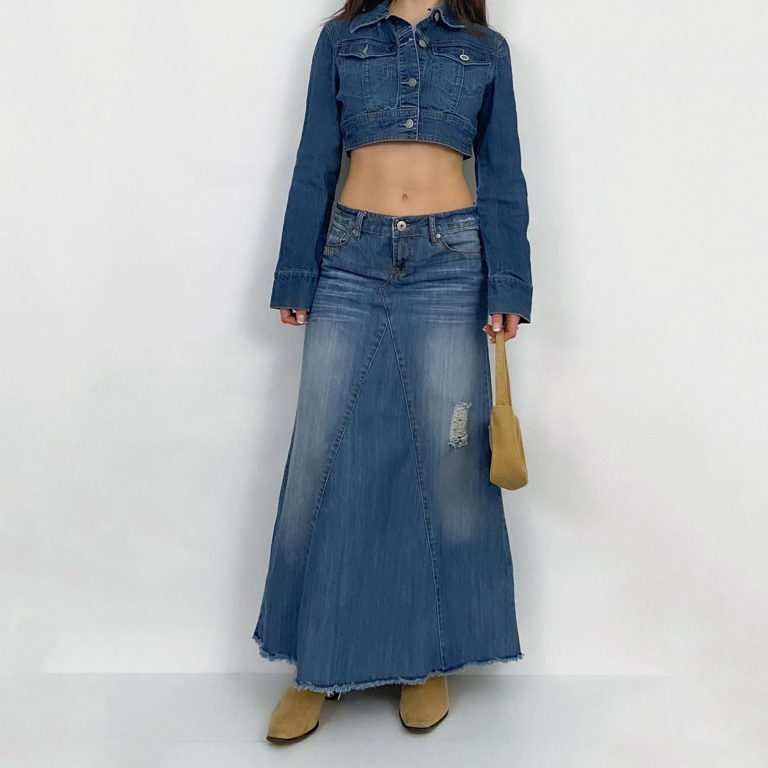 Y2K Mudd Denim Maxi Skirt