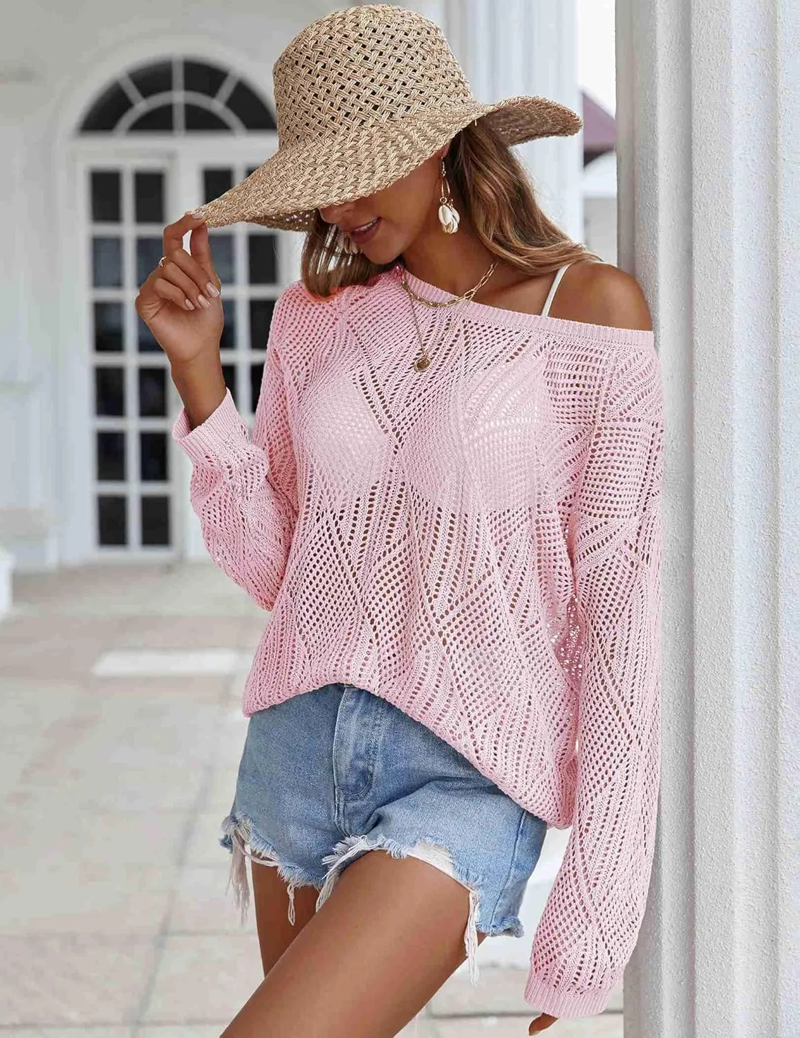 Zeagoo Crochet Tops Off The Shoulder Sweaters