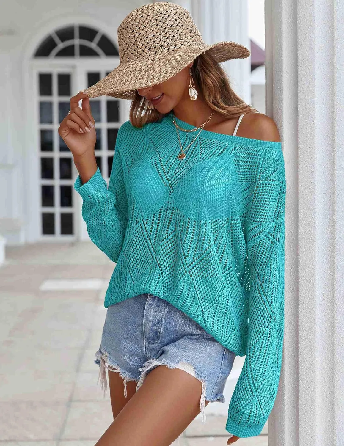 Zeagoo Crochet Tops Off The Shoulder Sweaters