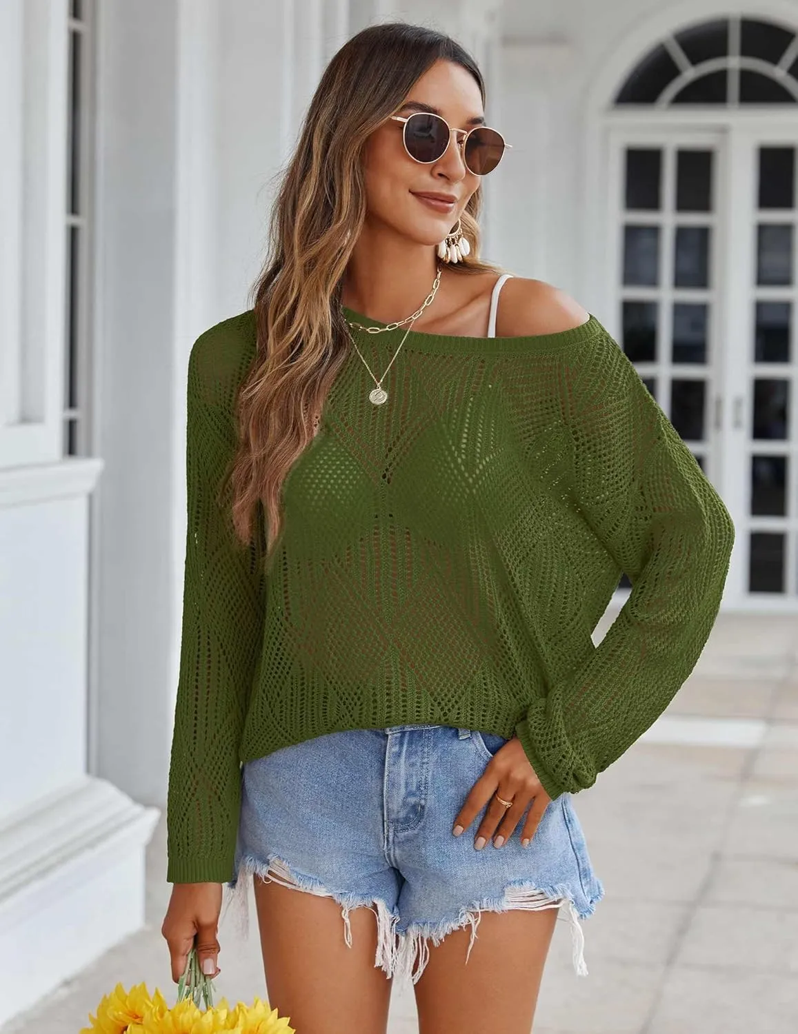 Zeagoo Crochet Tops Off The Shoulder Sweaters