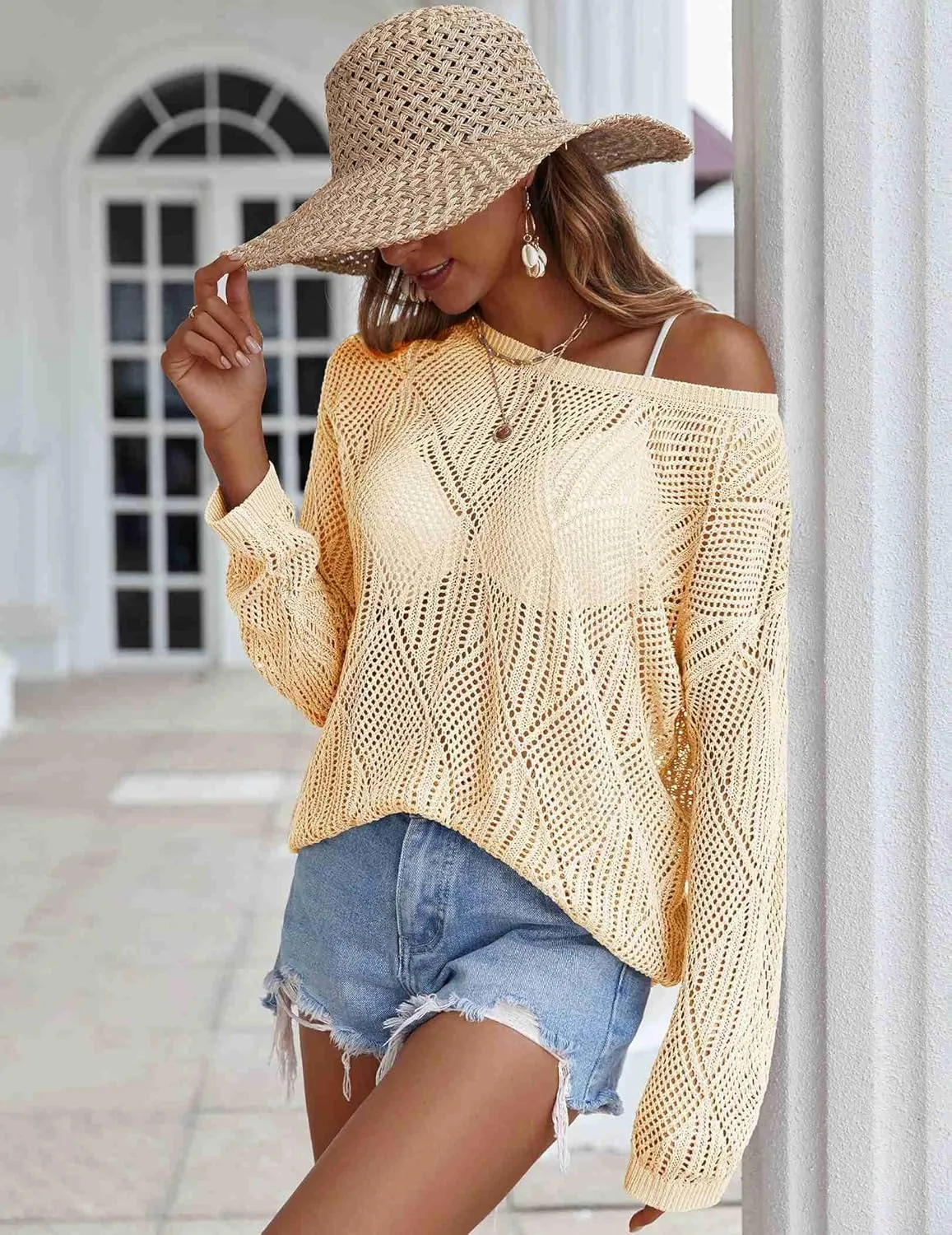 Zeagoo Crochet Tops Off The Shoulder Sweaters