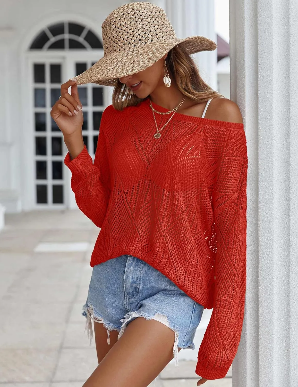 Zeagoo Crochet Tops Off The Shoulder Sweaters