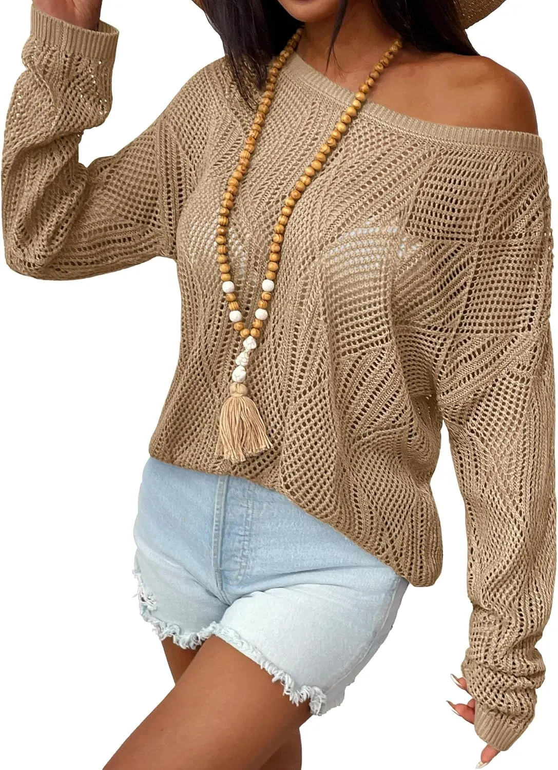 Zeagoo Crochet Tops Off The Shoulder Sweaters