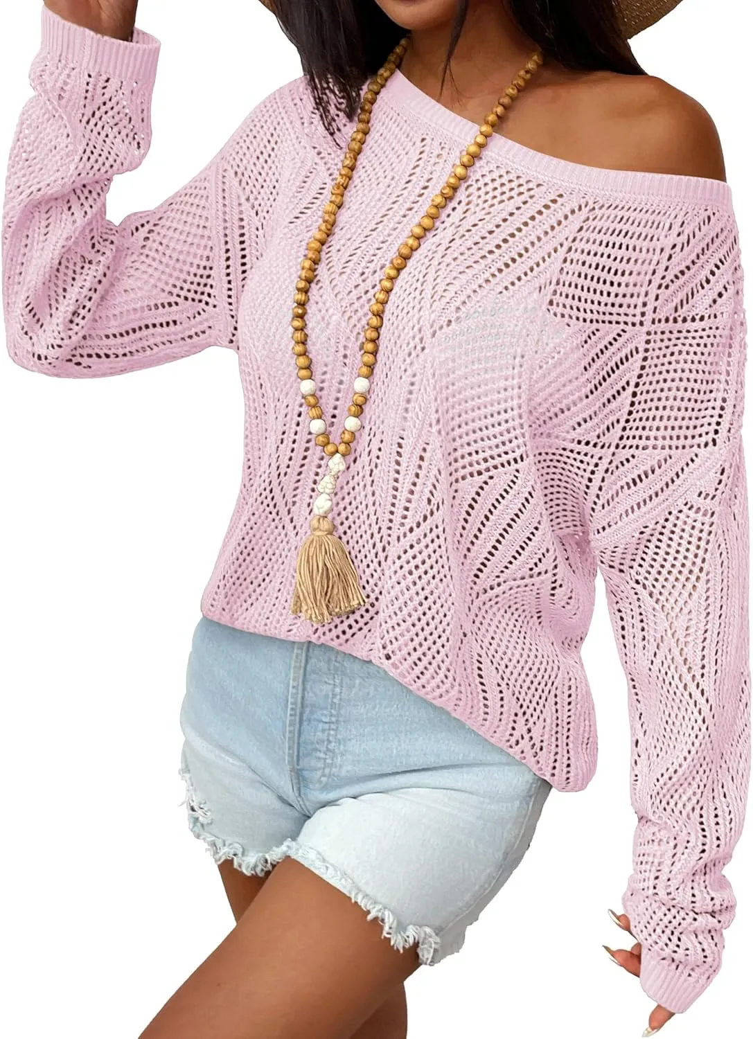 Zeagoo Crochet Tops Off The Shoulder Sweaters