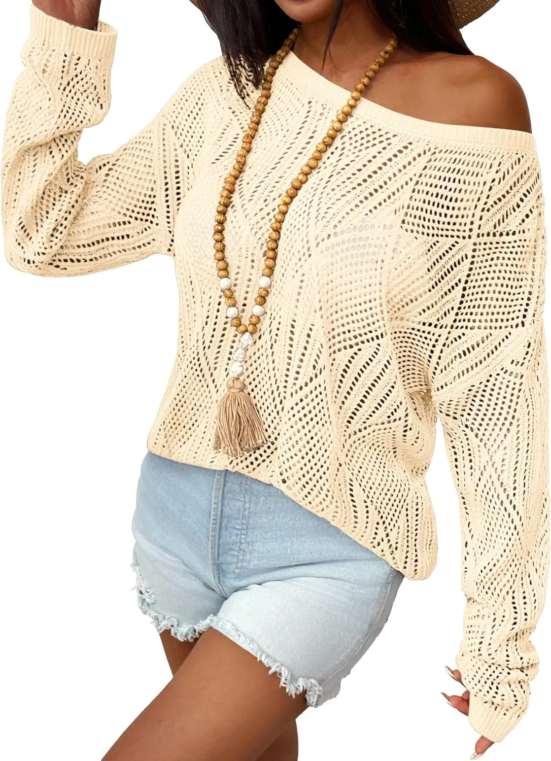 Zeagoo Crochet Tops Off The Shoulder Sweaters