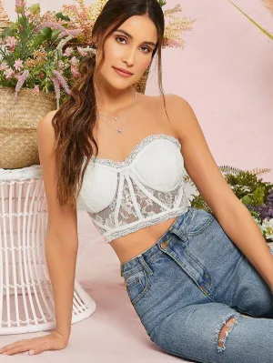 Zip Back Lace Bustier Bandeau Top